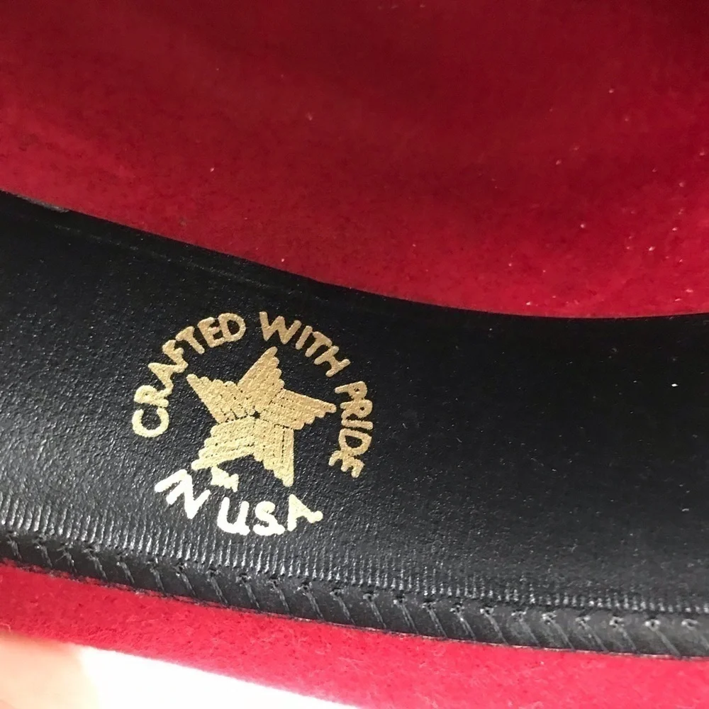Nancy Hughes Hat She’s A Lady Western Red Wool Felt Velveteen Band & Bow  6.3/4